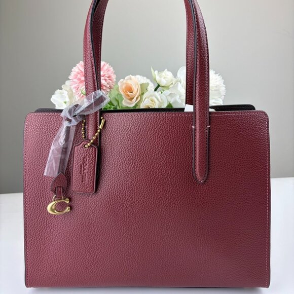 Coach CJ806 Polished Leather Carter Carryall 28 in Wine - Picture 1 of 11